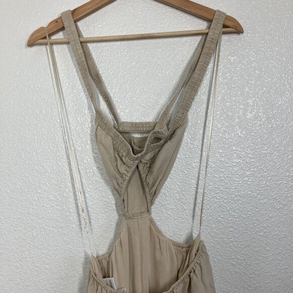 ASTR The Label Marise Jumpsuit Womens XS Beige Linen Blend Wide Leg Cut Out - Picture 9 of 16